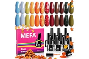 MEFA Smalto Semipermanente Unghie 12 Colori, Blu Verde Arancione Rosso Marrone Glitter Smalti Semipermanenti per Unghie, Soak-Off UV Gel Nail Art Smalto Gel Professionali Kit, 7ml
