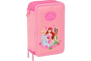 SAFTA Princesas Astuccio per la scuola con 37 utensili, ideale per bambini dai 5 ai 14 anni, comodo e versatile, qualità e resistenza, 12,5 x 5,5 x 19,5 cm