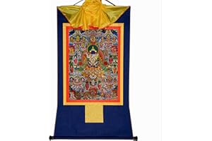 Gandhanra Thangka Tibetische Wandbehang,42 Friedliche Gottheiten des Bardo Thodol (Tibetanisches Totenbuch),Heißgeprägter Buddha Wandteppich für Zen Wohnkultur, Meditation, Spirituelle Entspannung