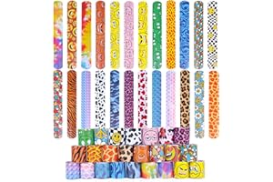 Koogel 24PCS Slap Bracelets Bulk, Slap Wristbands Snap Bracelets Assorted Designs Tie Dye Mermaid Emotions for Groove Party Goodie Bags Carnival Prizes Christmas