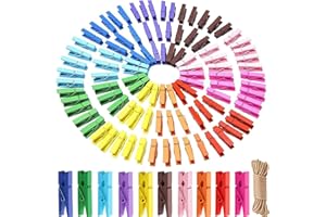 ‎QINGMENG qingmeng Holzklammern Klein, 100 Stück Mini Wäscheklammern Holz Bunt, Kleine Klammern für Fotos Aufhängen Fotoseil mit Klammern, Kleine Wäscheklammern Holz für Bilder Collagen Postkarten Fotos 3.5CM