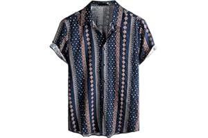 VATPAVE Men's Short-Sleeved Casual Summer Shirt, Hawaiian Shirt, Casual, Beach, Flowers