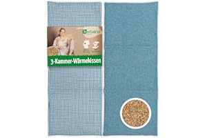 ‎HERBALIND HERBALIND 3-Kammer Wärmekissen Körnerkissen Schulter Nacken 50x20 cm in Karo/petrol - 100% Baumwolle - Getreidekissen mit Bio Roggen- und Weizen Füllung für Mikrowelle - Geschenk für Männer