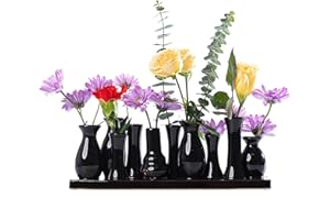 Jinfa Vasi per fiori decorativi ceramica centrotavola design | Nero 31x7x11 cm | 10 vasetti