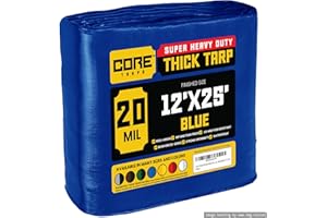 Core Tarps bache de Protection Exterieur (305 g/m²|12′ X 25′ | 3.65m X 7.65m | Bleu) 20 Mil Haute résistance,bâche de Couverture, Bâche étanche–bâche de Protection avec œillets