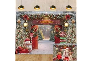 BUTEN Merry Christmas Backdrop Winter Forest Wooden Barn Door North Pole Snowy Xmas Tree Photography Background Winter Christmas Family Holiday Party Decor Backdrop (7X5FT(82 x 59 inch))