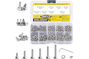 RUGLAMZHIP 700 Pcs M2 Vis et écrous, Vis Boulon et écrous et Rondelles Set, Vis à Tête Hexagonale, Boulon Vis à Tête Cylindrique à Six Pans Creux en Acier Inoxydable, Visserie Inox Assortiment Kit