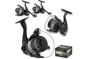 LIDSTERS FISHING SUPPLIES 3 Angling Pursuits Target 10 Carp Coarse fishing reel 8lb line Black Front drag