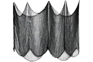 FHzytg Halloween Deko Halloween Netz 6 x 1,2m, Deko Halloween Schwarzer Stoff Halloween Stoff Schwarz Meterware Schwarzer Stoff Meterware Netzstoff Schwarz Schwarzer Stoff Dekostoff Schwarzes Tuch