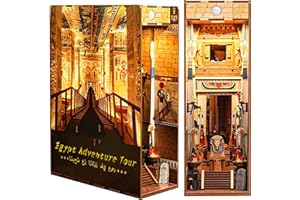 AOSFYORR Book Nook Kit for Adults, DIY Booknook Miniature Dollhouse Kit Bookshelf Insert Decor Alley, Decorative Bookend Model Kits with LED Light/Human Sensor, Egyptian Adventure