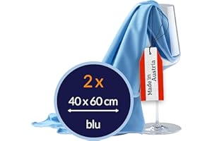 culiclean Panni in Microfibra per Pulizia Vetri e Bicchieri – Panno per Vetri e Panno Asciuga Bicchieri Multiuso Professionale – Prodotto in Austria – 2 Panni 40 x 60 cm – Blu