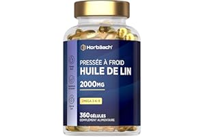 HORBÄACH Huile de Lin 2000mg | 360 Gélules pour 6 Mois | Oméga 3-6-9 avec Acide Alpha-Linolénique (ALA) | Alternative à l’Huile d’Algues | Pressée à Froid | Linseed Oil Omega 3-6-9 | par Horbaach