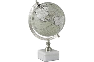 Deco 79 Iron World - Globo decorativo con base de mármol, blanco, 11 x 7 pulgadas