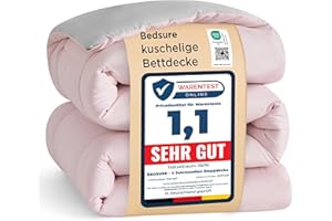 BEDSURE Kołdra pikowana 200 x 200 cm, kołdra całoroczna, bez poszewki 200 x 200 cm, 300 g/m², na 4 pory roku, dwustronna, różowa/szara, miękka, ciepła kołdra do spania dla alergików