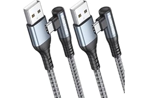 BLACKSYNCZE Cable USB C, [2Pack 2M] 3,1A Cable USB Tipo C 90 Grado Nylon Cable Cargador Tipo C Carga Rapida y Sincronización para Samsung Galaxy S22 S21 S20 S10, Huawei P40, Mate 40 30, Mi 12, Pixel