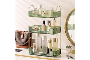 Bingobang Makeup Organiser, Spinning 3 Tiers Perfume Organiser, Skincare Cosmetic Organizer, Dressing Table Organiser for Lipsticks,Jewelery, Brush, Vanity Desk, Bedroom (Green, 3 Tiers)