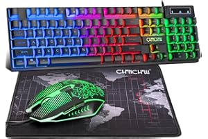 CHONCHOW Gaming Keyboard and Mouse Led Backlit USB Wired with Light Up 104Key 3600DPI 2 Side Button Mouse Keyboard Mechanical Feeling Compatible with PC Mac OS Xbox Ps4 Ps5 with Mousepad