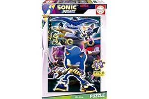 Educa - Puzzle infantil con 300 piezas que brilla en la oscuridad | Sonic Prime Neon | Medida aproximada una vez montado: 40 x 28 cm. Compuesto por grandes piezas. Recomendado +6 años (19630)