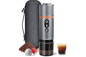 CONQUECO Macchina per caffè espresso portatile 12 v: macchina da caffè da viaggio per auto con borsa - 2,5 minuti di riscaldamento rapido - 8 tazze di caffè espresso con una ricarica compatibile per