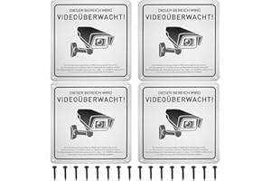 AIOUHMYM 4 Stk Achtung Videoüberwachung Schild, Warnschild Videoüberwachung Privatgrundstück, Kameraüberwachung Schilder Aluminium, Kamera Überwachung Schild mit 4 Bohrlöcher, für Innen Außeneinsatz