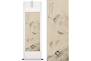BAUGHEY CHINLUM Asiatischen Wall Scroll, Rollbild, Orientalische Dekoration, Gemälde, Seidenrollenmalerei, Chinesische Allegorie Wand Kunst,Malerei von Vögeln und Blumen, Poster，40 * 119