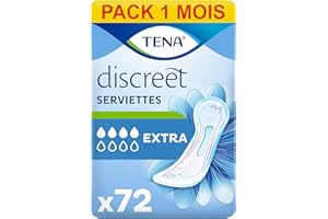 TENA Discreet Extra - Serviettes Incontinence Femme - Post-accouchement - Protections Absorbantes pour Fuites Urinaires Modérées - 72 Serviettes (Pack 1 Mois)