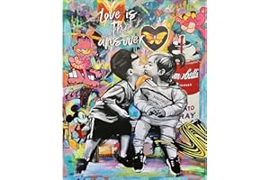 WALARKY Peinture par numéros pour adultes sur toile Banksy Street Art Décoration murale Love is The Answer Graffiti Peintures Petit garçon et fille Impression moderne Décoration d'intérieur pour salon