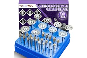 32 Stück Diamant Fräser Set 60 Körnung, Rotary Tool Zubehör mit Diamanttrennscheibe und 1/8"(3mm) Schaft Passform für Stein Glas Keramik Schnitzen, Schleifen, Polieren, Gravieren, Schneiden