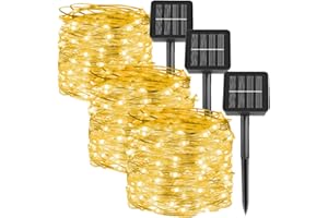 SWSDEE 3 Pack Guirlande Lumineuse Solaire LED en Fil de Cuivre,Mémoire avec 8 Modes,étanche Ip65, 3 * 10M 100 LED Guirlande Solaire Extérieur pour Jardin, Cour, Maison, Noël, Mariage, Fête (Blanc chaud)