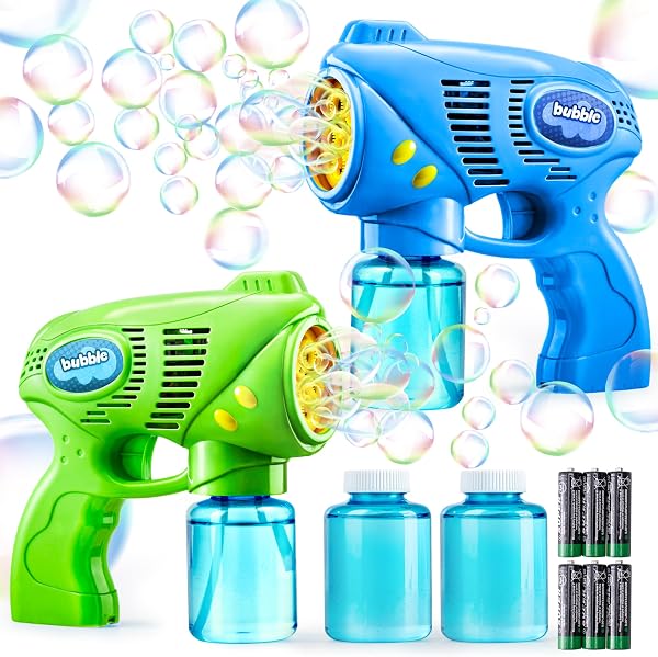 JOYIN 2 Bubble Guns with 2 Bottles Bubble Refill Solution (10 oz Total), Bubble Machine for Toddlers 1-3, Bubble Blaster Party Favors, Summer Toy, Outdoors Activity, Easter, Birthday Gift - 1