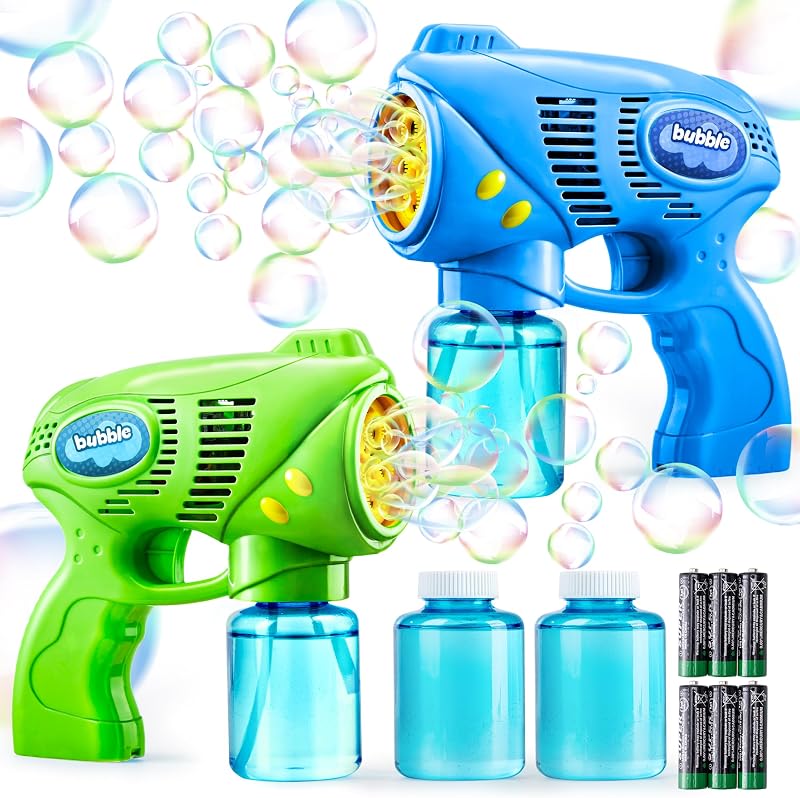 JOYIN 2 Bubble Guns with 2 Bottles Bubble Refill Solution (10 oz Total), Bubble Machine for Toddlers 1-3, Bubble Blaster Party Favors, Summer Toy, Outdoors Activity, Easter, Birthday Gift