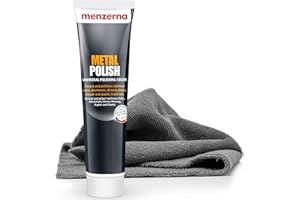 ‎DETAILMATE detailmate: Menzerna Metal Polish - 125 gr Tube - reinigt Edelstahl, Aluminium, Chrom, Kupfer, Silber, Kunststoff - verleiht Auspuff, Kühlergrill, Zierleisten perfekten Glanz + Mikrofaser Poliertuch