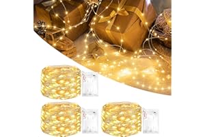 ‎PEASUR Peasur 3 Stück Lichterkette Batterie, 3M 30 LED Lichterkettenbatterie 2 Programm mit Timer, Warmweiß Klein Draht Lichterketten Batterien Innen für Weihnachten Party Hochzeit Geschenke Deko