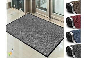 Shamz 90x120cm Grey Door Mat For Indoor & Outdoor Washable Large Kitchen Barrier Mat Heavy Duty Non-slip Rubber Back Entrance Rug Shoes Scraper Super Absorbent Front Door Mat Carpet
