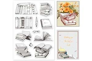 GLOBLELAND Tema de Día Mundial del Libro Pluma Sello Transparente Sello de Silicona Sellos Transparentes de Goma para Hacer Tarjetas DIY Decoración de Álbum de Recortes