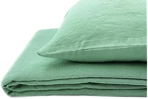 ‎JOWOLLINA JOWOLLINA Natur Leinen Bettwäsche-Set Soft Washed Finish 180 g/m2 (Basil, 135x200 cm, 80x80 cm)