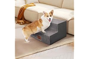 Sytopia Hundetreppe für Kleine Hunde 2 Stufen, Hundetreppe für Bett und Sofa 40cm Hoch, Haustiertreppe waschbar, Schaumstofftreppe, für verletzte ältere Hunde (34cm Höhe, Grau)