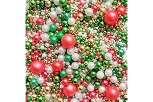 BAKE BOX BOUTIQUE Christmas sprinkles for cakes cupcake edible toppers sprinkle mix blend metallic gold Red white green pearls party decoration baking biscuits cake topper balls Xmas chocolate balls CHRISTMAS CRACKER