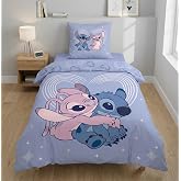 Stitch and Angel Duvet Cover for 90 cm Bed 140 x 200 cm + Polycotton Cover | Reversible Bedding | Polycotton Oeko-Tex Quick D