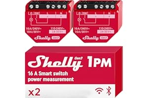 Shelly 1PM Gen3 - WLAN Smart Relais Schalter, Strommessung, Stromzähler, 1 Kanal, 16A, Lichtschalter, Heizung, Smart Home, Zeitschaltuhr, Alexa & Google Home, Kein Hub Erforderlich (2 Stück)