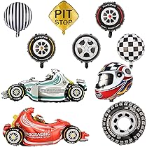 Dewocke Rennauto Ballon-Set, 10 Teile – Mit Helm-, Reifen- Und Stern-Ballons, Helium-geeignet, Perfekt Für Kindergeburtstage Und Autopartys, Bunt Und Wiederverwendbar