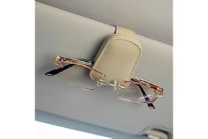 Sewokon Sunglasses Holder for Car, Car Sunglasses Holder, Car Sunglasses Holder Clip, Magnetic Leather Sunglass Holder, Car Glasses Holder, Suitable for Different Size Eyeglasses (Beige)