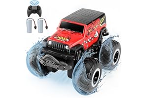 KADAYAYA Remote Control Monster Truck 1:20 Amphibious RC Monster Car for Kids, 4WD Waterproof All Terrain Vehicle Off-Road RC Truck with 2 Batteries for Boys Girls 6 7 8 year old (Red)