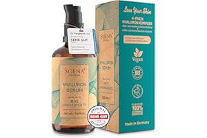 SOENA Bio Hyaluron Serum Hochdosiert - Beste Hyaluronsäure (Oligo) - 8-Fach Anti-Falten-Komplex- Mit 4 Hyalurongrößen - Frei von Alkohol & Parfüm 100ml - Hyaluronsäure Serum Made in Germany.