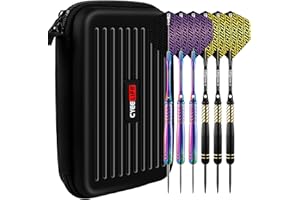 CyeeLife Juego de dardos profesionales de latón y acero con bolsa negra para dardos, 20 g, puntas de acero, 6 cañas de aluminio, 12 plumas, 20 anillos de goma antisueltos, 2 protectores de dardos