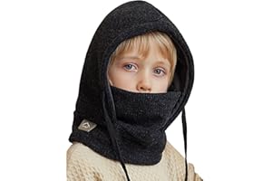 Happy Cherry Cagoule d'hiver pour Enfants 4-10 Ans Bonnet Tricoté Polaire Chaude Chapeau Thermique Cache-Cou Garçons Filles