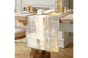 Hanrunsi Tischläufer Modern Leinen Retro Grau Gelb im Landhausstil Tischband Doppelschicht Dekoratives Tuch für Couchtisch, Weihnachtsfeiern, Hochzeiten, Wohnkultur 40 cm x 140 cm Abwaschbar
