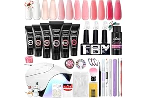 Kit Ricostruzione Unghie Gel, Phoenixy 6 Colori Kit Poly Unghie Gel UV Completo di 36W Lampada, 15ml Gel per Unghie di Estensione Bianco Rosa