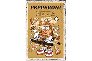 CREATCABIN Pepperoni Pizza Signe en Métal Tin Signes Vintage Rétro Musique pour Plaque Affiche Bar Pub Garage Restauration Rapide Café Maison Décoration Murale 8 x 12 Pouce