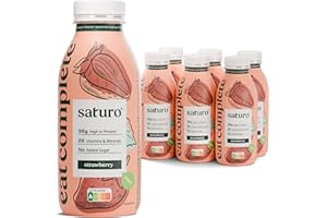 ‎SATURO Saturo Astronautennahrung Strawberry | Trinkmahlzeit | 36 g Protein, zuckerfrei, 400 kcal | Trinknahrung Mit Wertvollen Nährstoffen | 6 x 400 ml